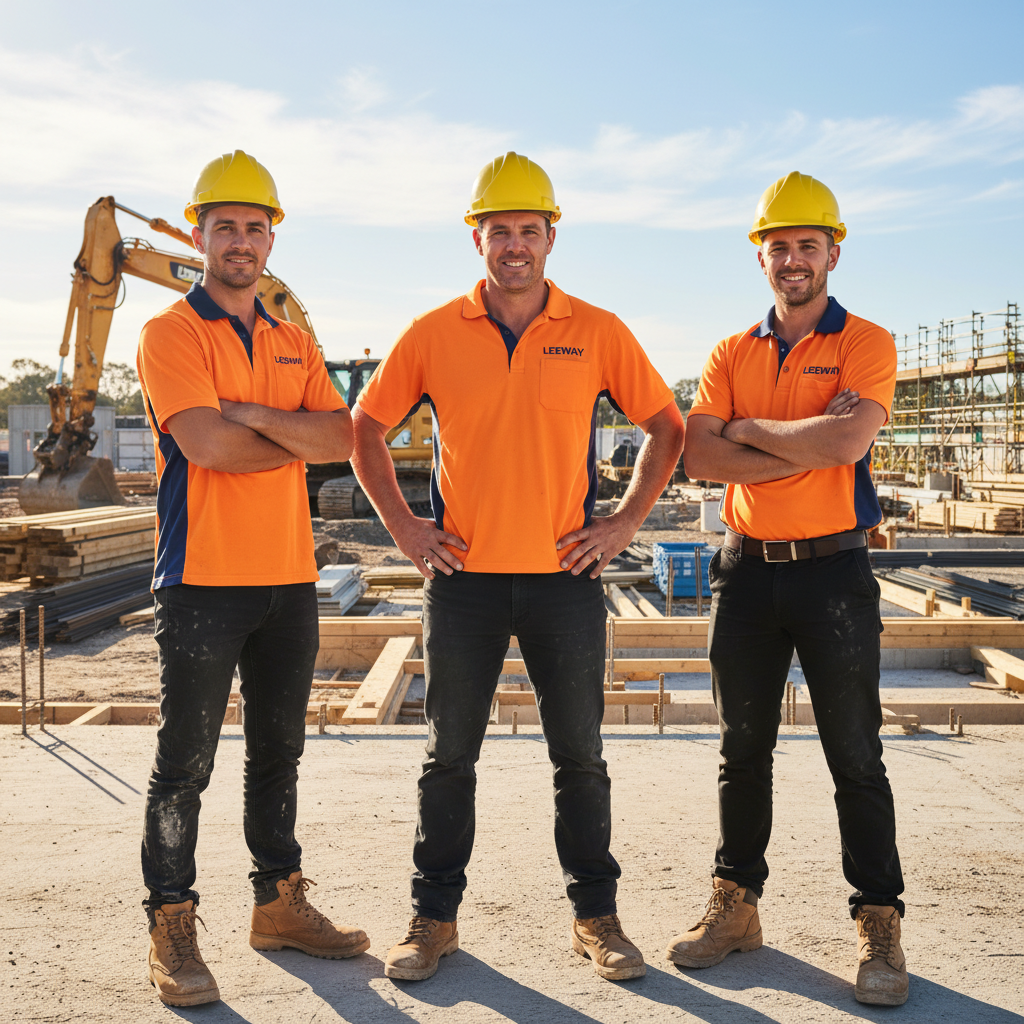 Workers in custom hi-vis workwear with Leeway logo